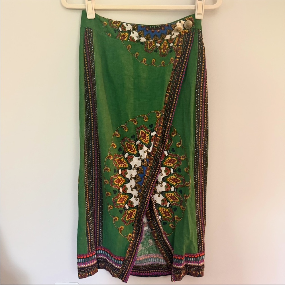 Farm Rio - Bohemian Green Wrap Skirt - Size Small